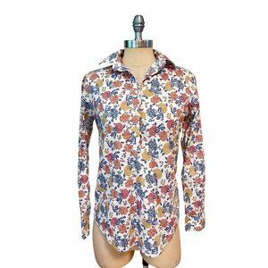 Ann Mashburn Womens Floral Button-Up Shirt Cotton Long Sleeve Small